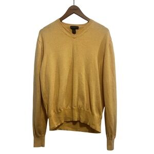Fairclough & Co Mens V Neck Sweater L Yellow 100% Extra Fine Merino Wool Classic